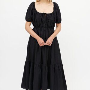 Matteau Black Puff Sleeve Midi Dress Size 3